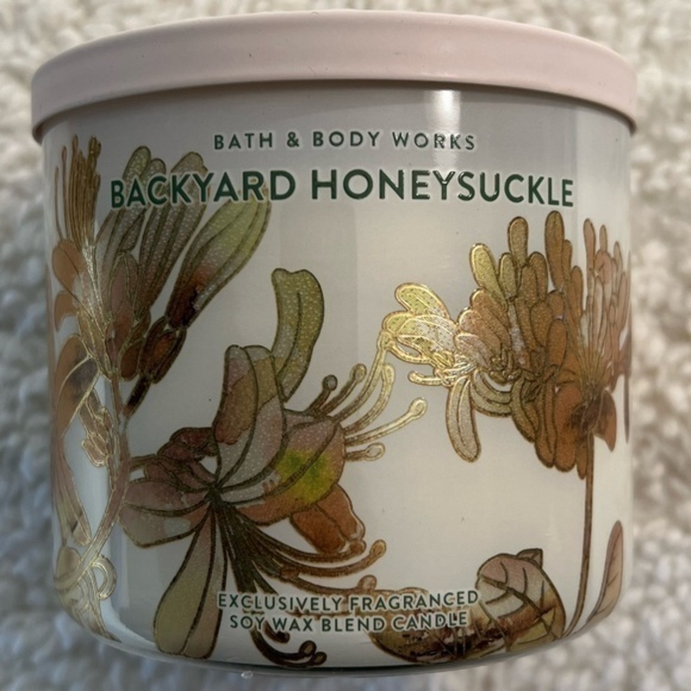 Bath & Body Works "Backyard Honeysuckle" 3-Wick Soy Wax Candle 14.5 Oz